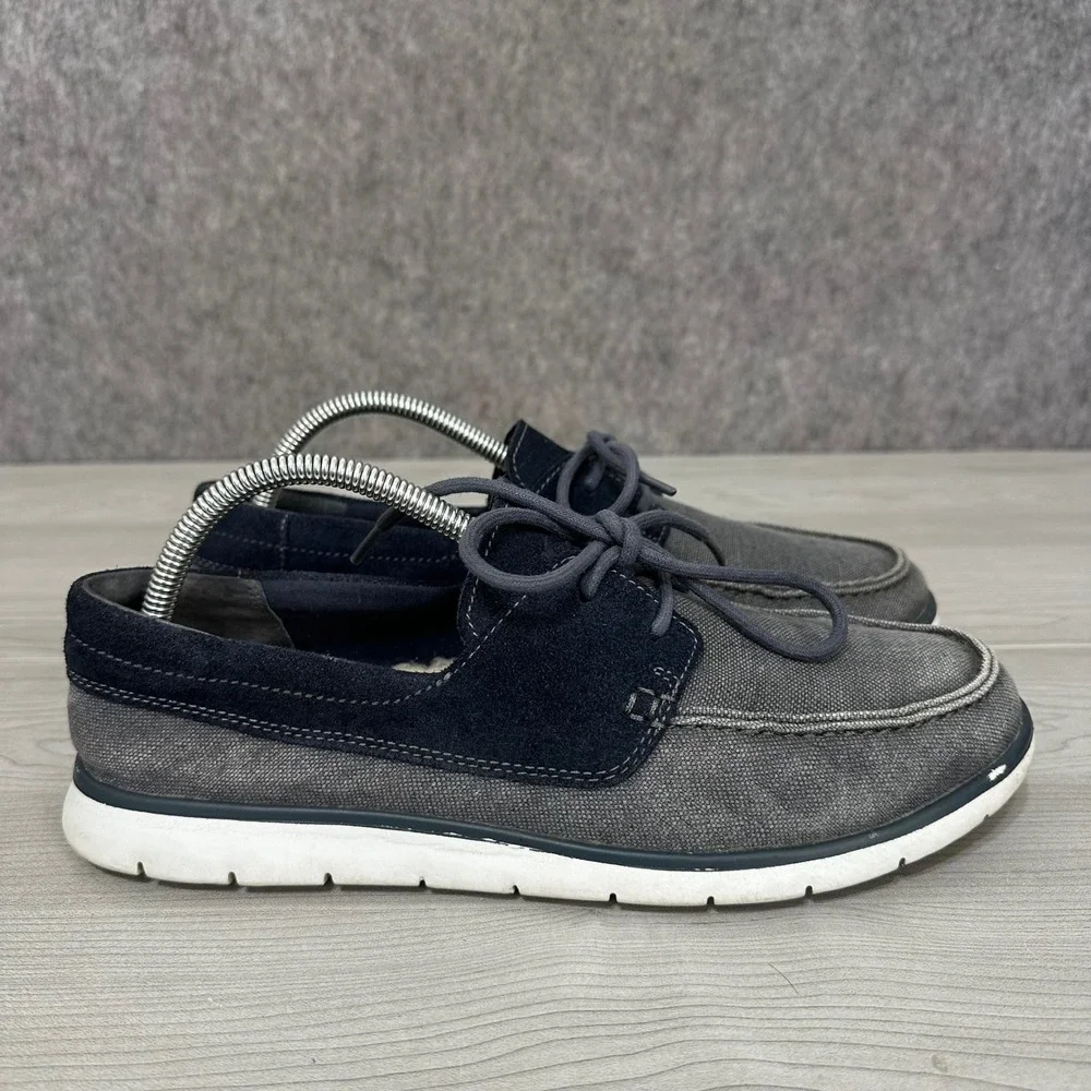 UGG Catton Boat Shoes Mens 8.5 Lined Navy Canvas Suede Moccasin Loafers